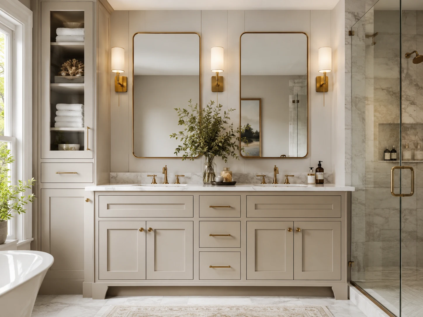 Transitional furniture-style custom bathroom vanity